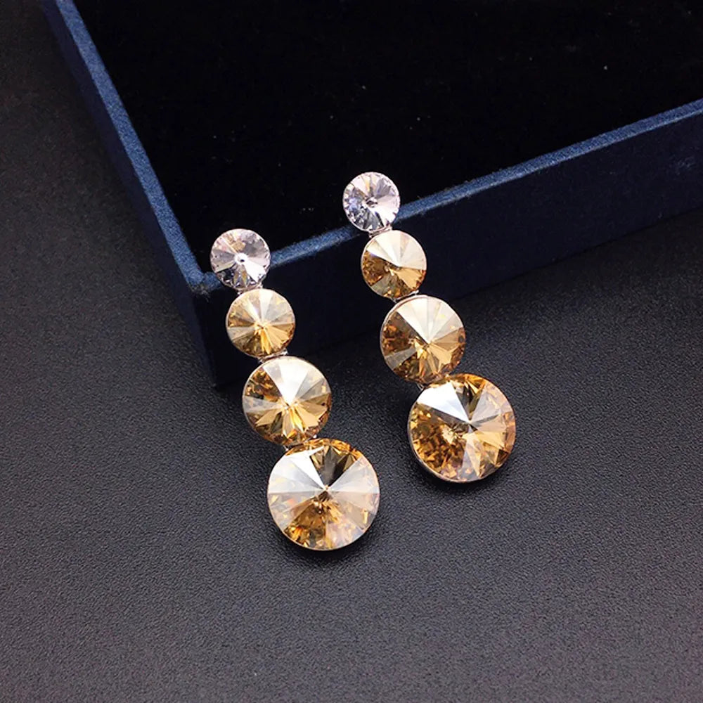 Élégantes Boucles d'Oreilles Pendante à Triple Cristal Vert pour Femmes
