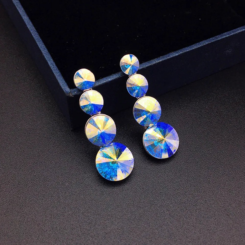 Élégantes Boucles d'Oreilles Pendante à Triple Cristal Vert pour Femmes