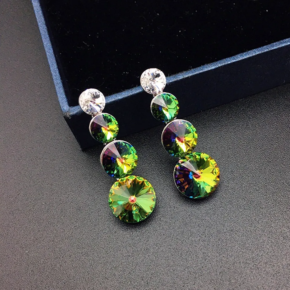 Élégantes Boucles d'Oreilles Pendante à Triple Cristal Vert pour Femmes