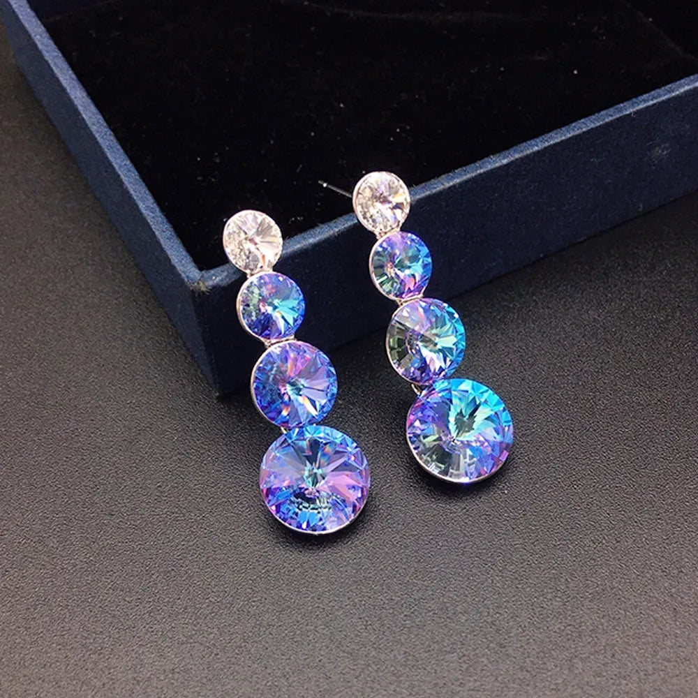 Élégantes Boucles d'Oreilles Pendante à Triple Cristal Vert pour Femmes