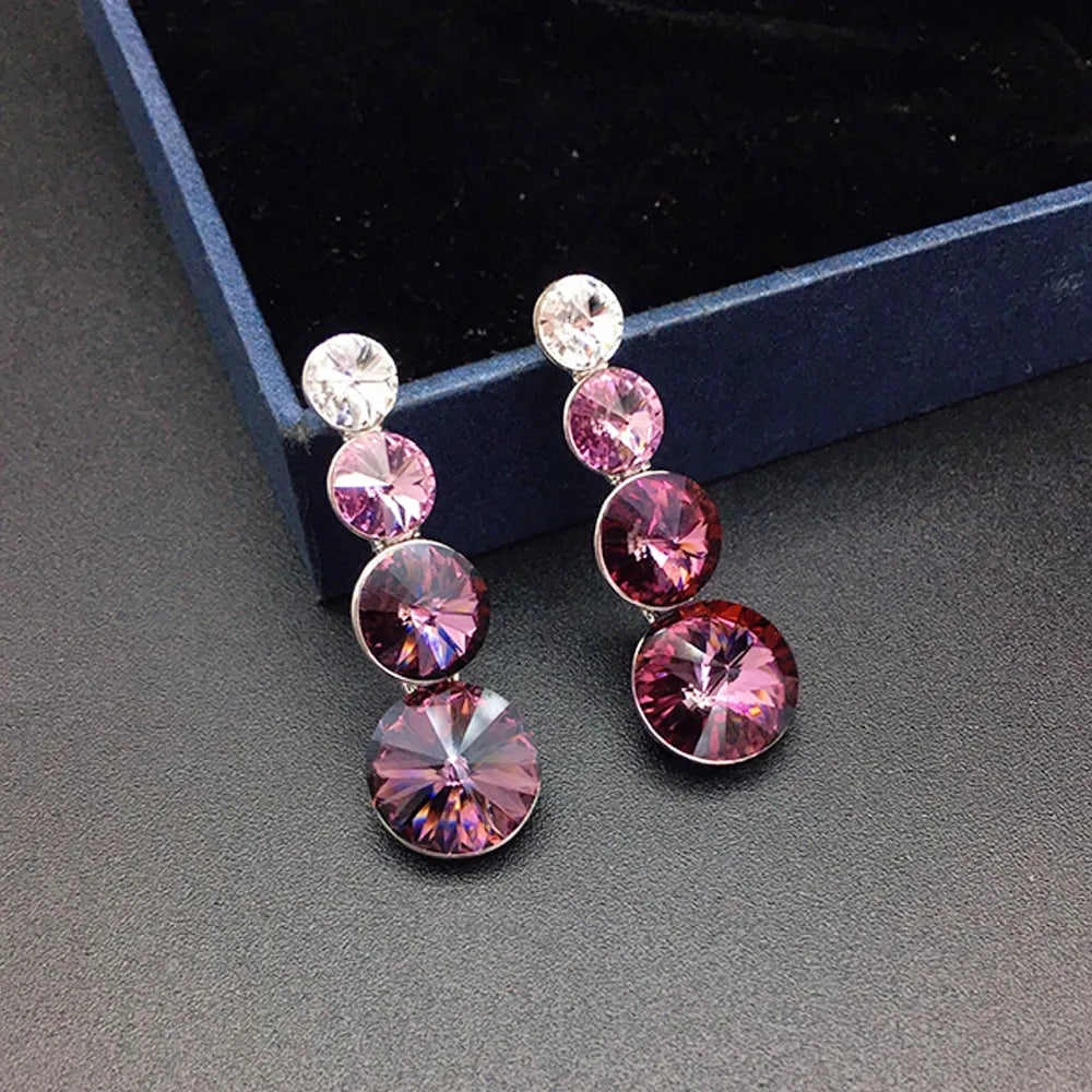 Élégantes Boucles d'Oreilles Pendante à Triple Cristal Vert pour Femmes