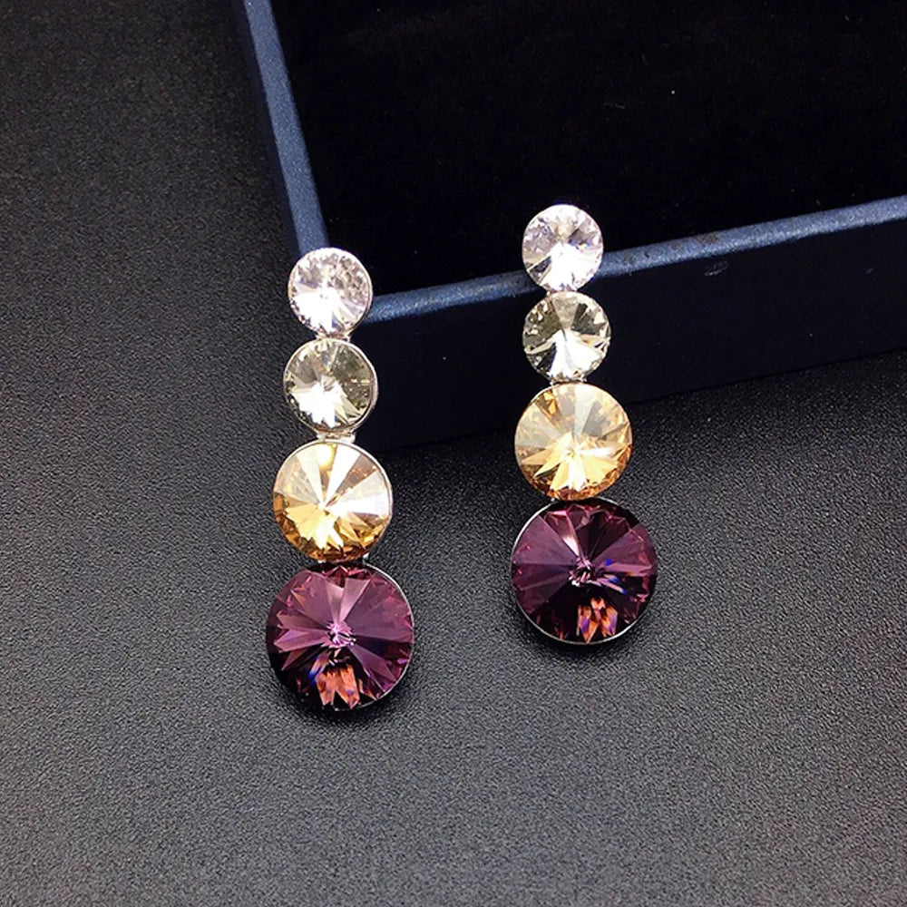 Élégantes Boucles d'Oreilles Pendante à Triple Cristal Vert pour Femmes