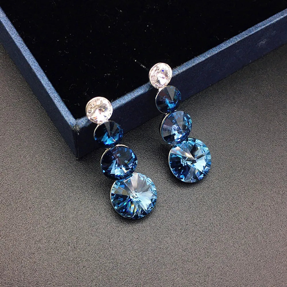 Élégantes Boucles d'Oreilles Pendante à Triple Cristal Vert pour Femmes