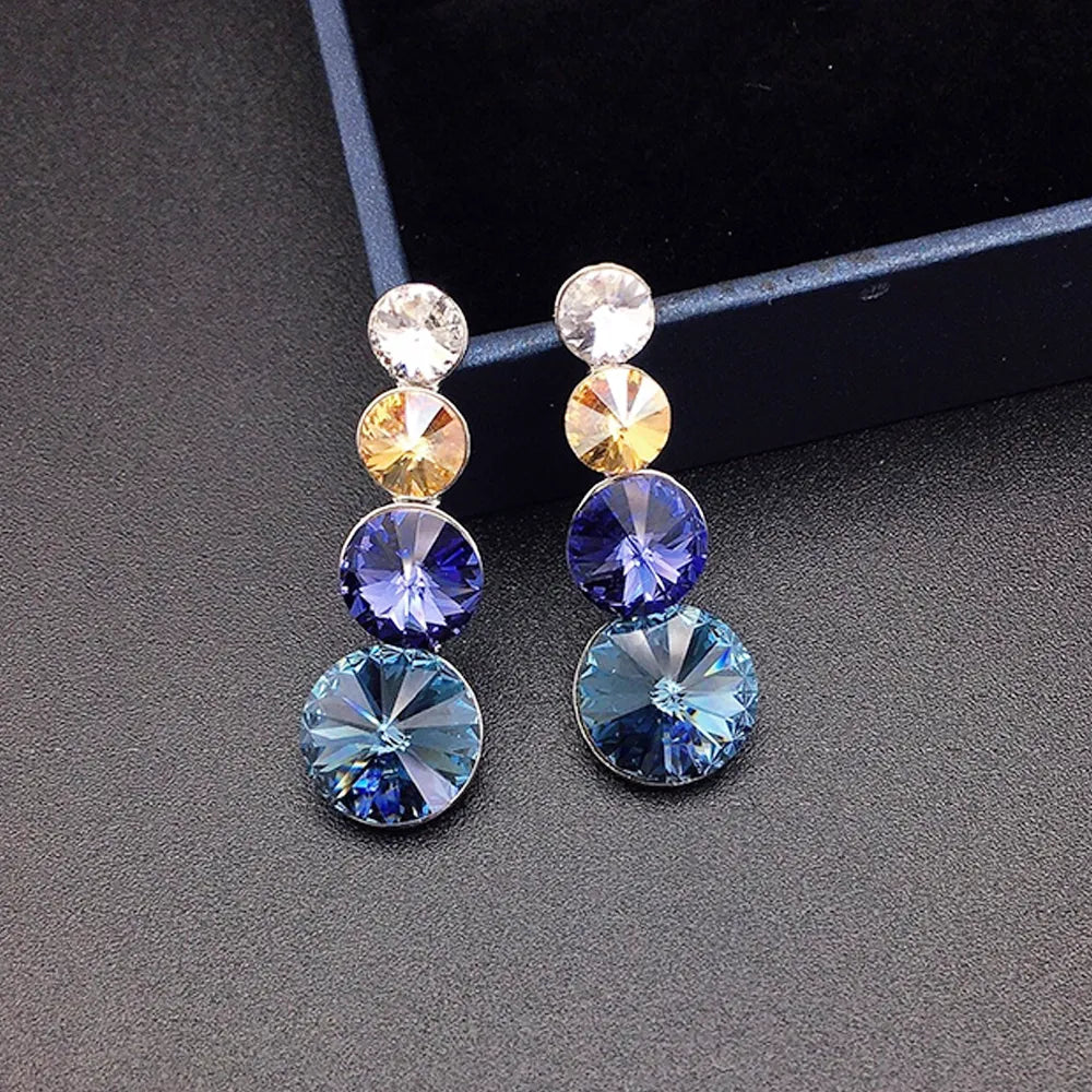 Élégantes Boucles d'Oreilles Pendante à Triple Cristal Vert pour Femmes