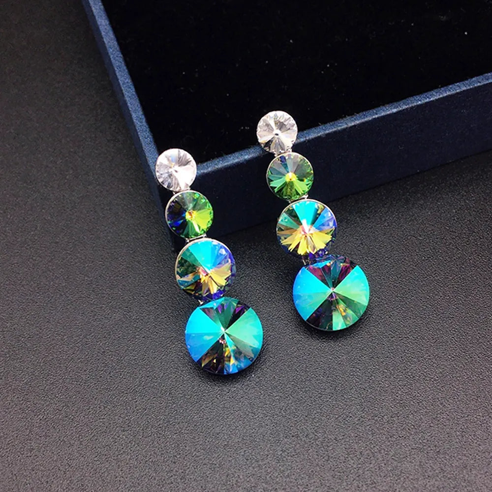 Élégantes Boucles d'Oreilles Pendante à Triple Cristal Vert pour Femmes