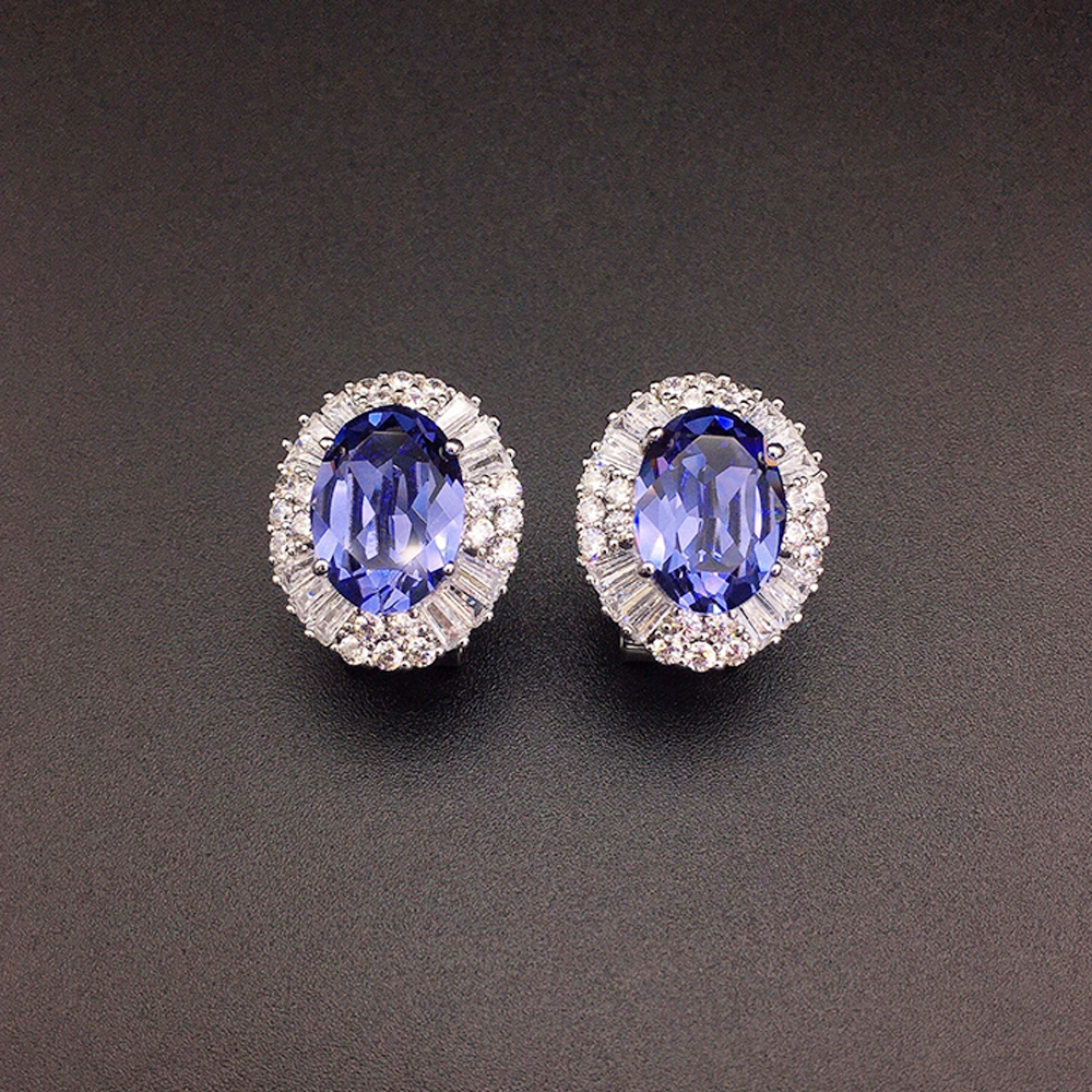 Luxury Violet Blue Oval Crystal Stud Earrings for Women