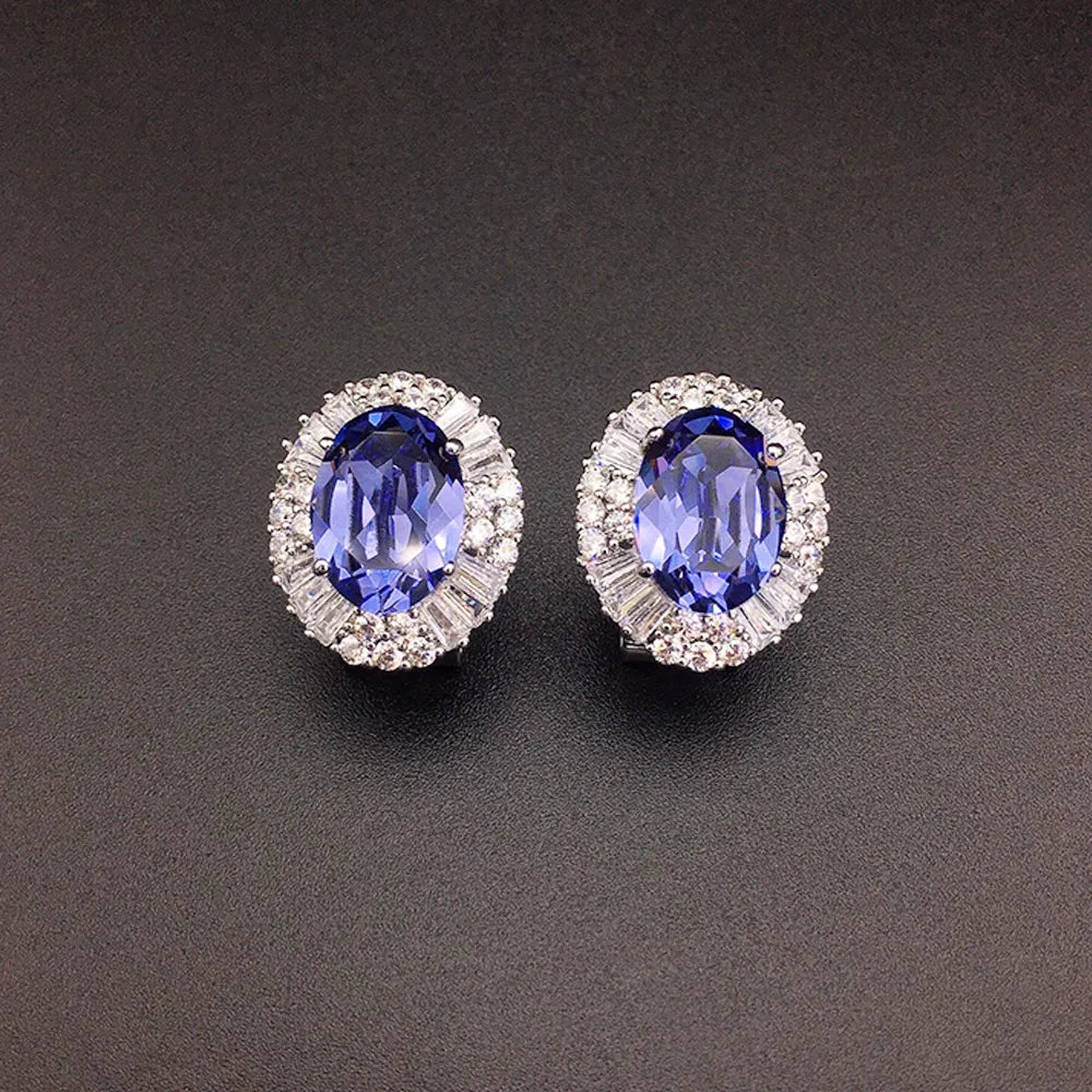 Boucles d'oreilles clous de luxe en cristal ovale bleu violet pour femme
