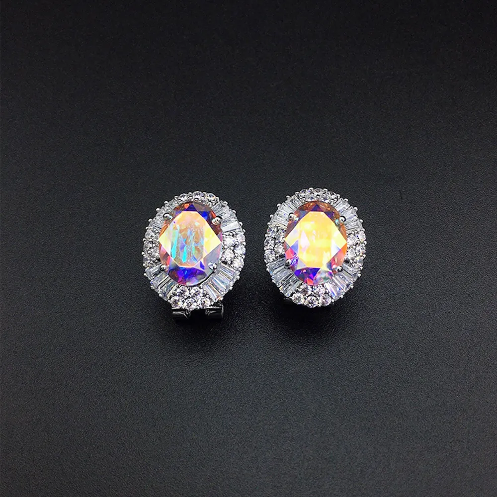 Boucles d'oreilles clous de luxe en cristal ovale bleu violet pour femme