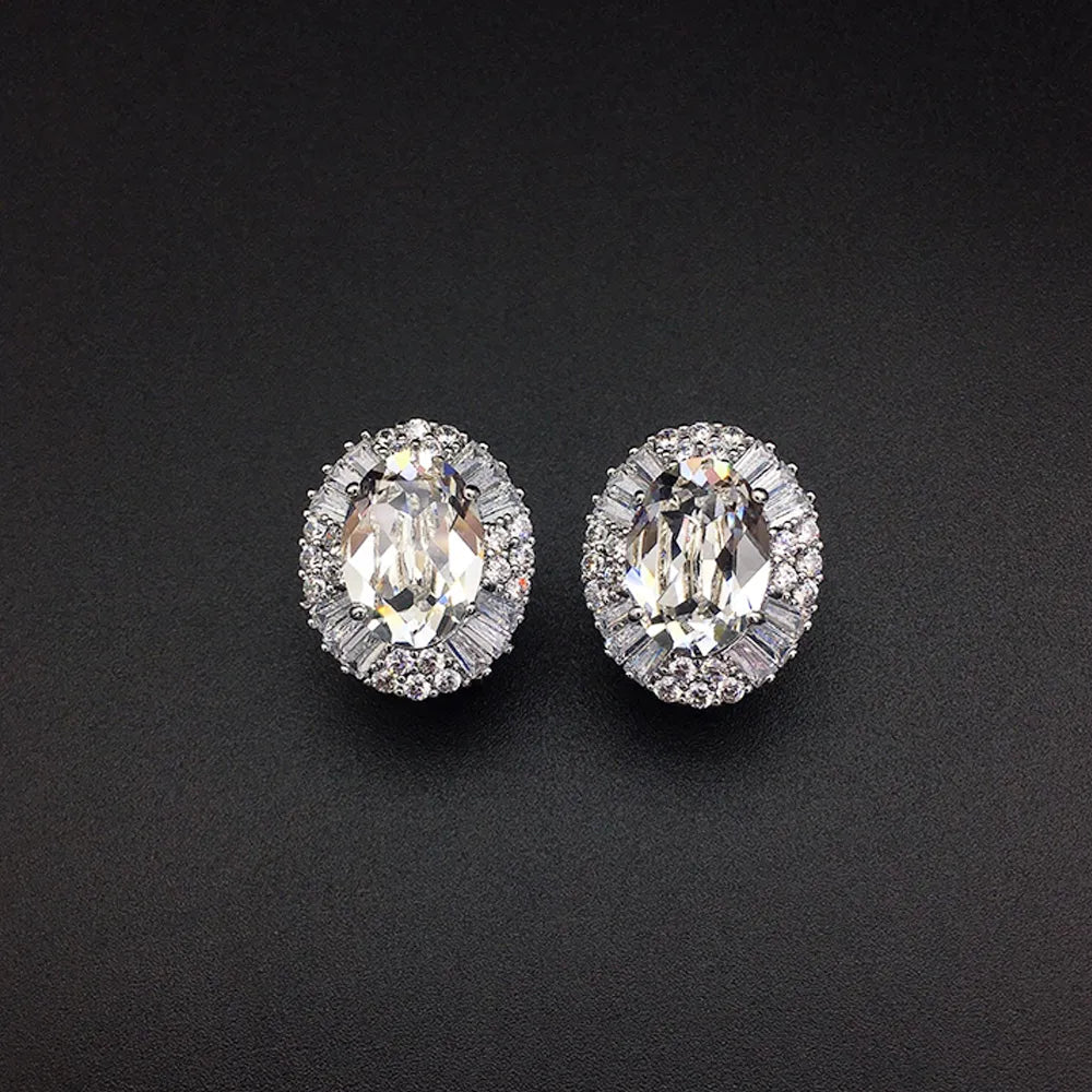 Boucles d'oreilles clous de luxe en cristal ovale bleu violet pour femme