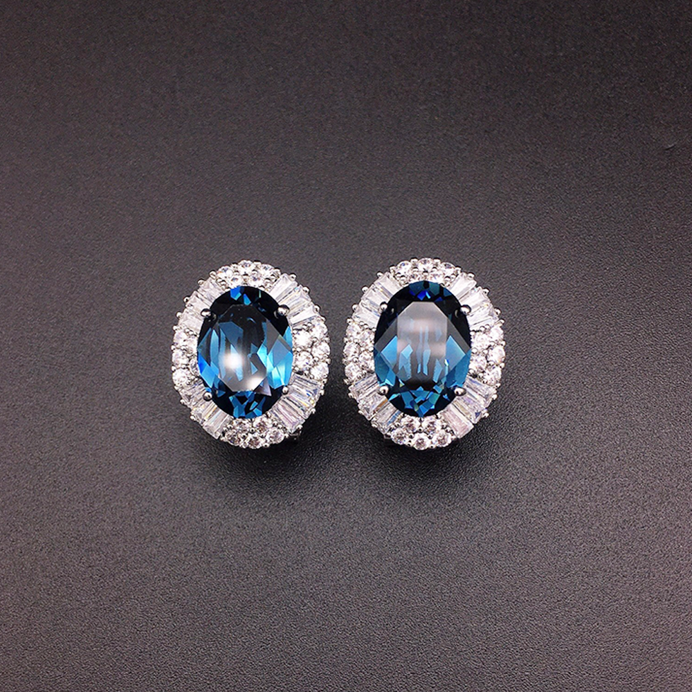 Luxury Violet Blue Oval Crystal Stud Earrings for Women