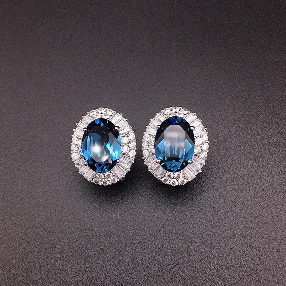 Boucles d'oreilles clous de luxe en cristal ovale bleu violet pour femme