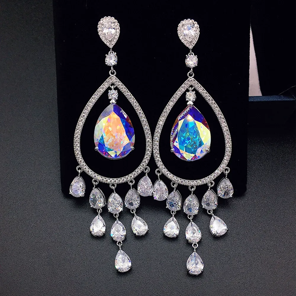 Boucles d'oreilles pendantes de luxe en cristal rose mauve pour femme
