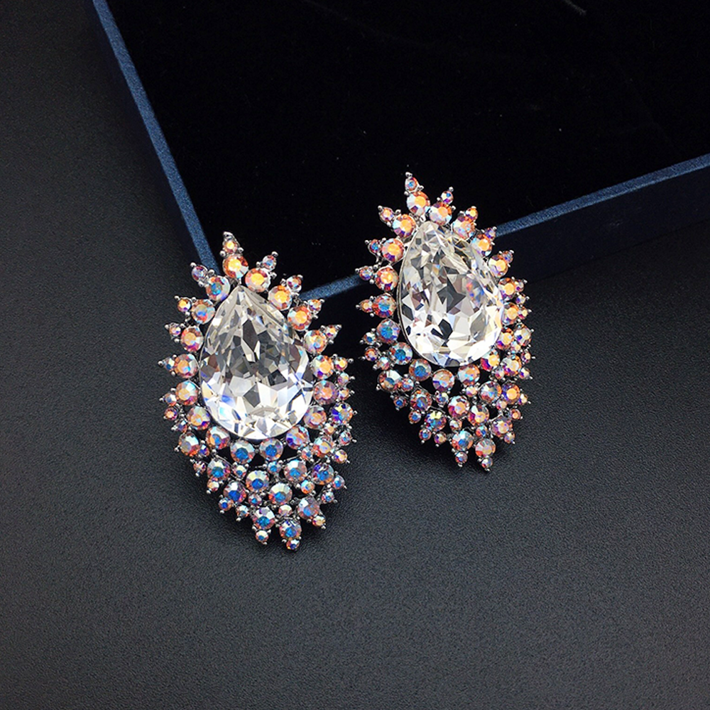 Luxury Royal Blue Crystal Earrings with Celestial Jewel Halo