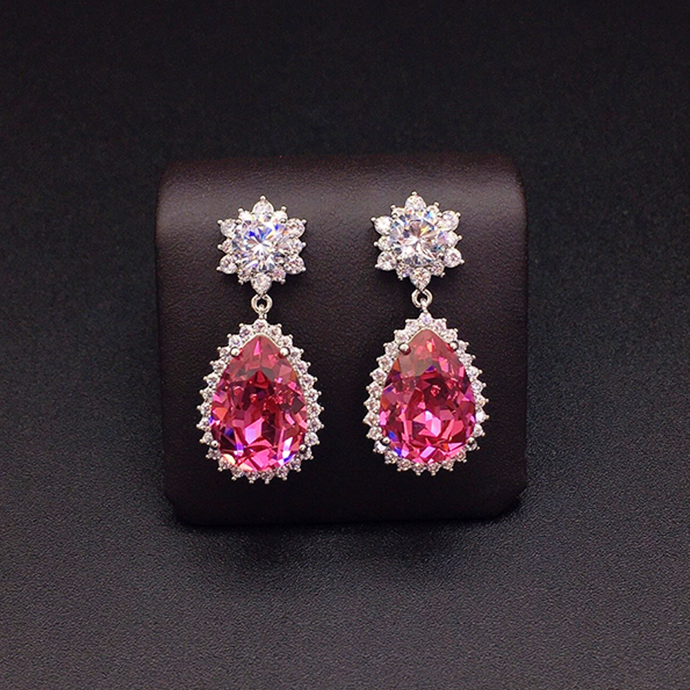Luxury Ice Blue Crystal Floral Drop Earrings for Women