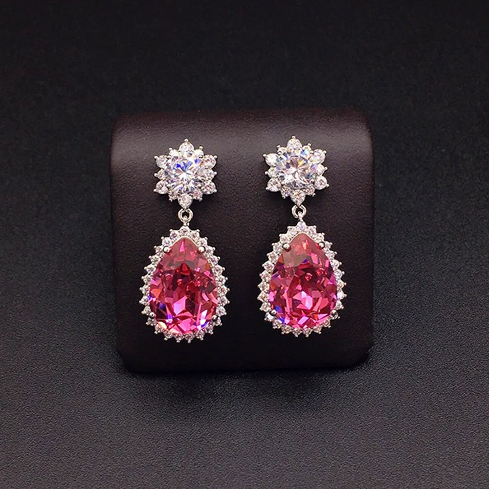 Boucles d'oreilles pendantes de luxe en cristal bleu glacier et fleurs pour femmes