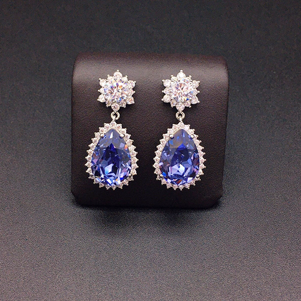 Luxury Ice Blue Crystal Floral Drop Earrings for Women