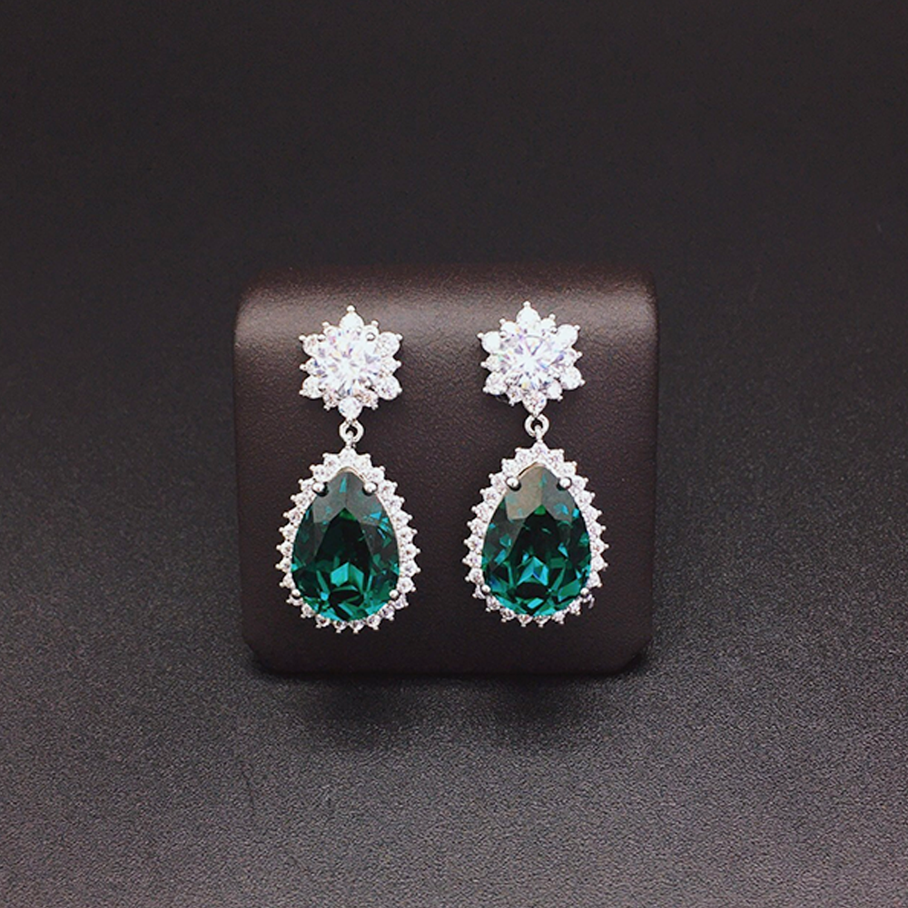 Luxury Ice Blue Crystal Floral Drop Earrings for Women