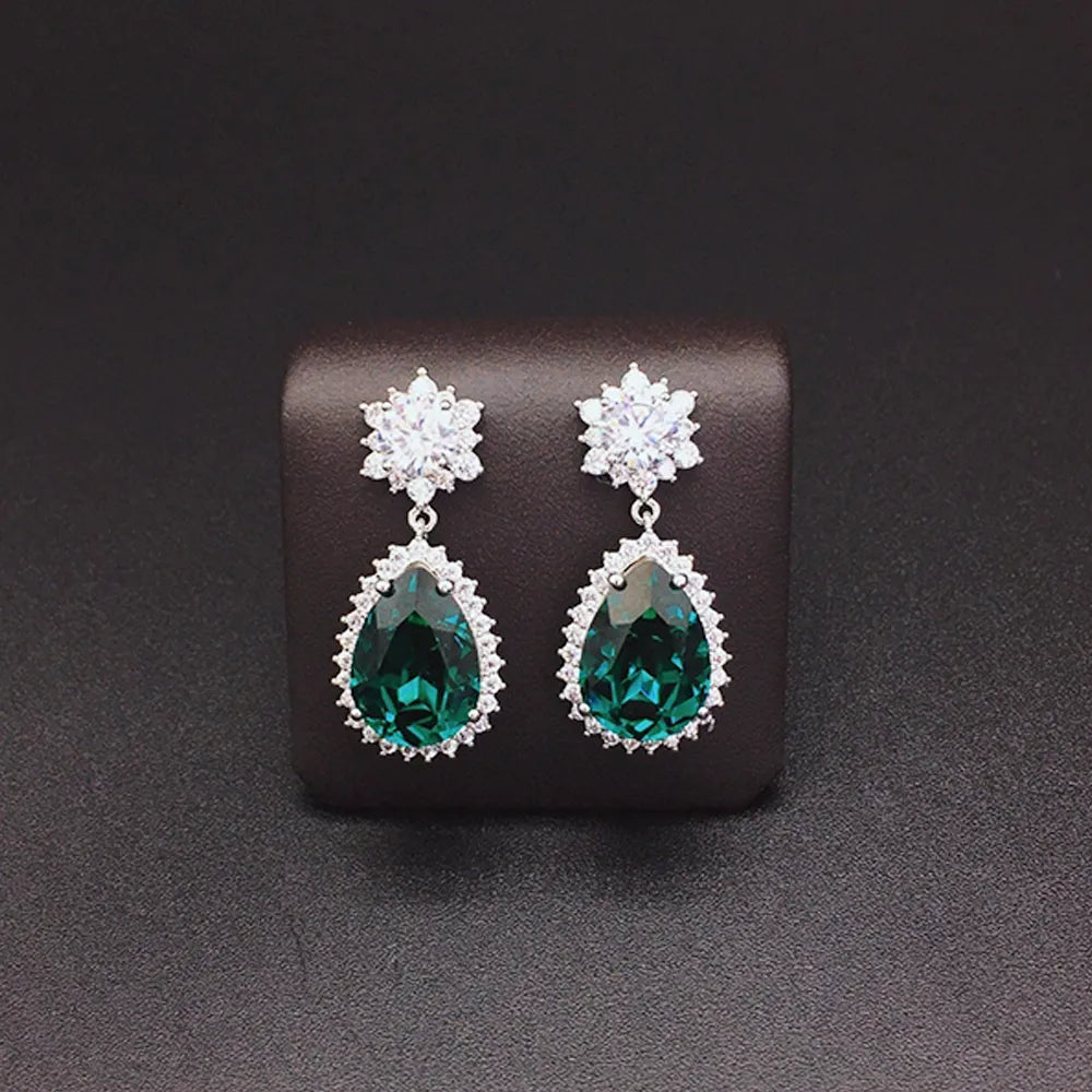 Boucles d'oreilles pendantes de luxe en cristal bleu glacier et fleurs pour femmes