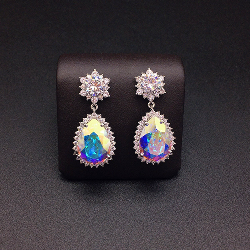 Luxury Ice Blue Crystal Floral Drop Earrings for Women