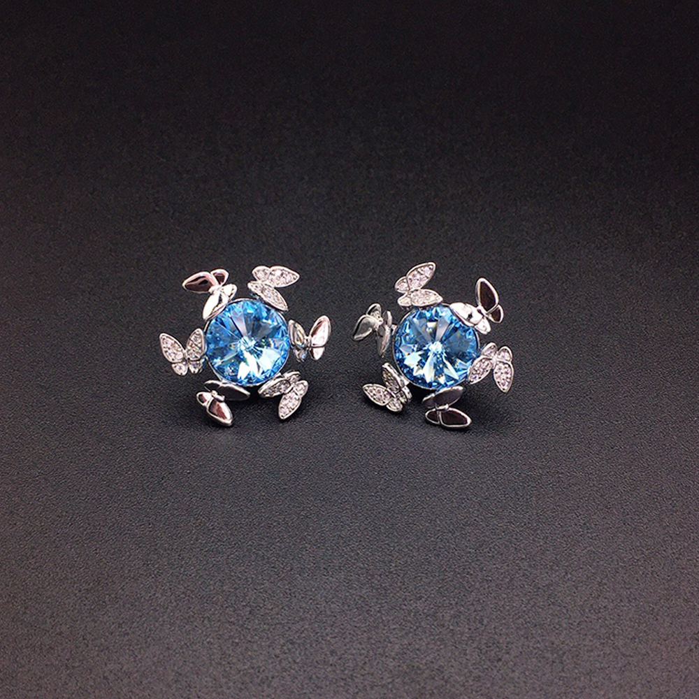 Elegant Blue Crystal Butterfly Stud Earrings for Women