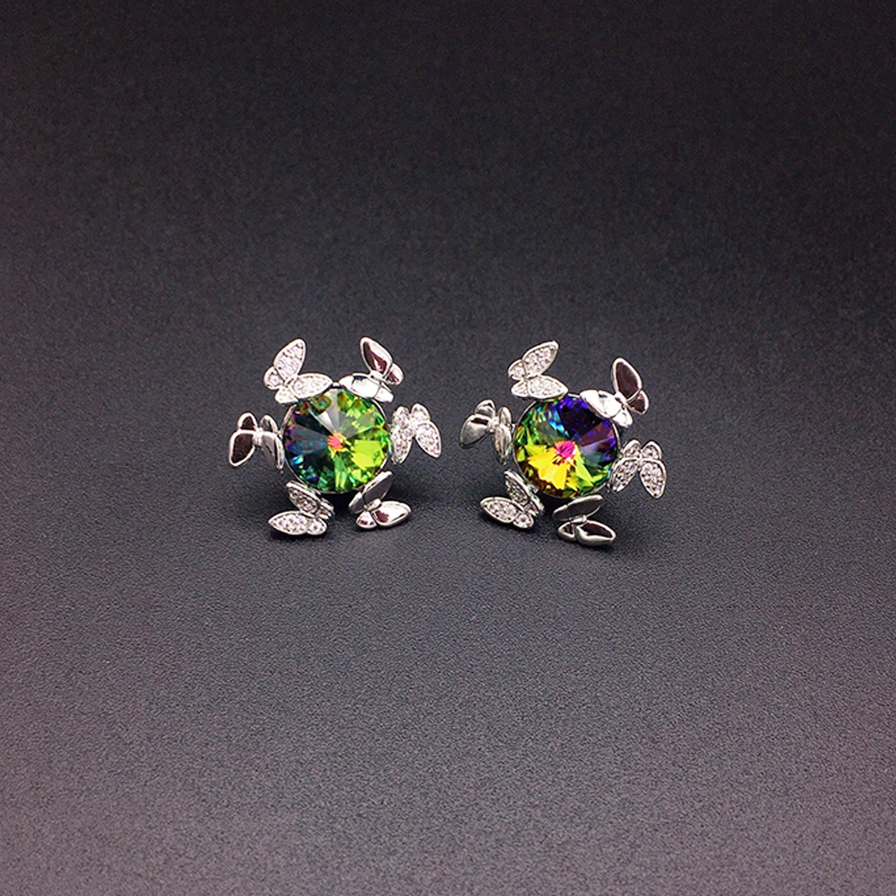 Elegant Blue Crystal Butterfly Stud Earrings for Women