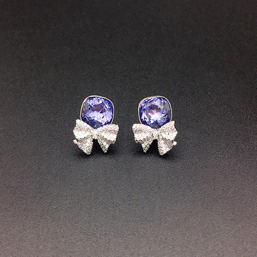 Boucles d'oreilles clous nœud en cristal rose pour femmes