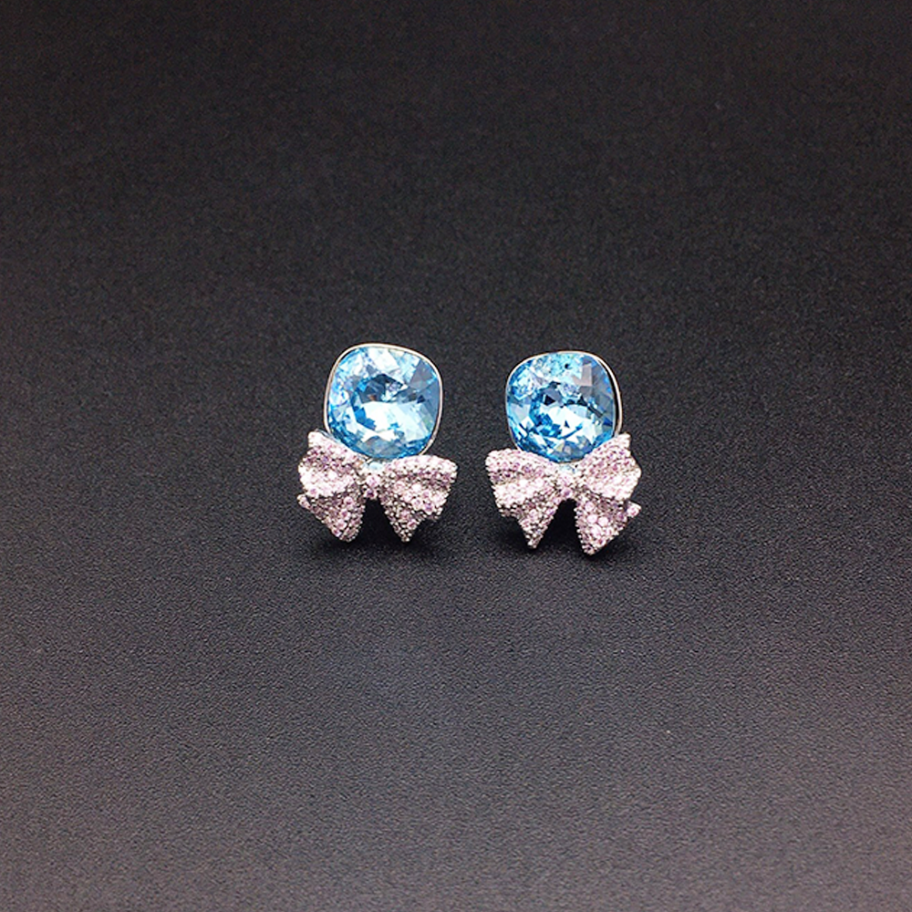 Rose Pink Crystal Bow Stud Earrings for Women