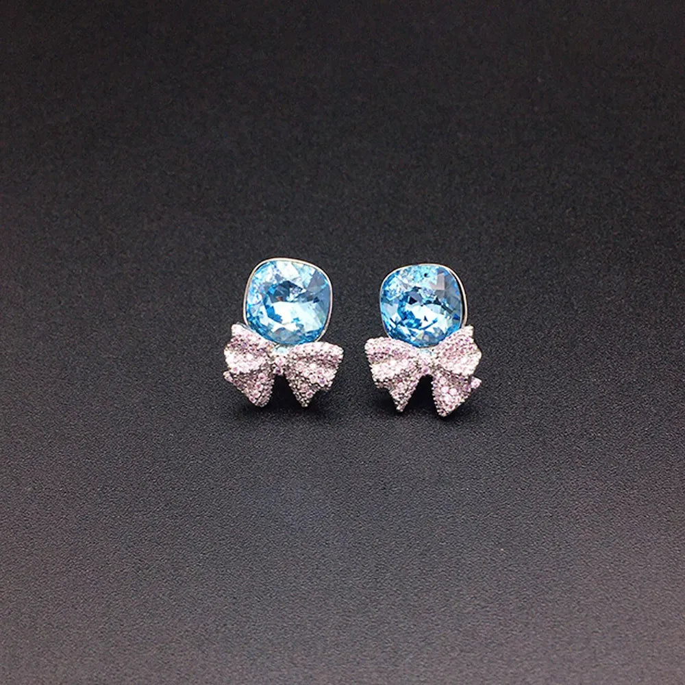 Boucles d'oreilles clous nœud en cristal rose pour femmes