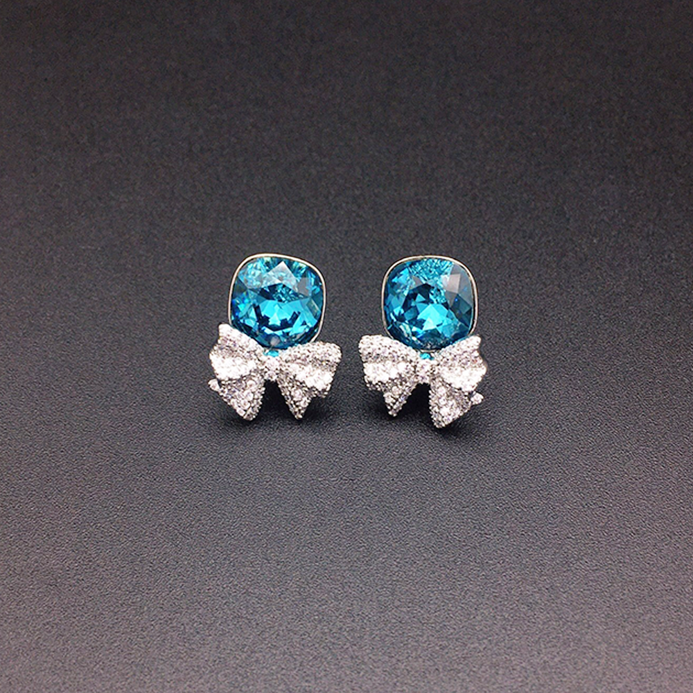 Rose Pink Crystal Bow Stud Earrings for Women