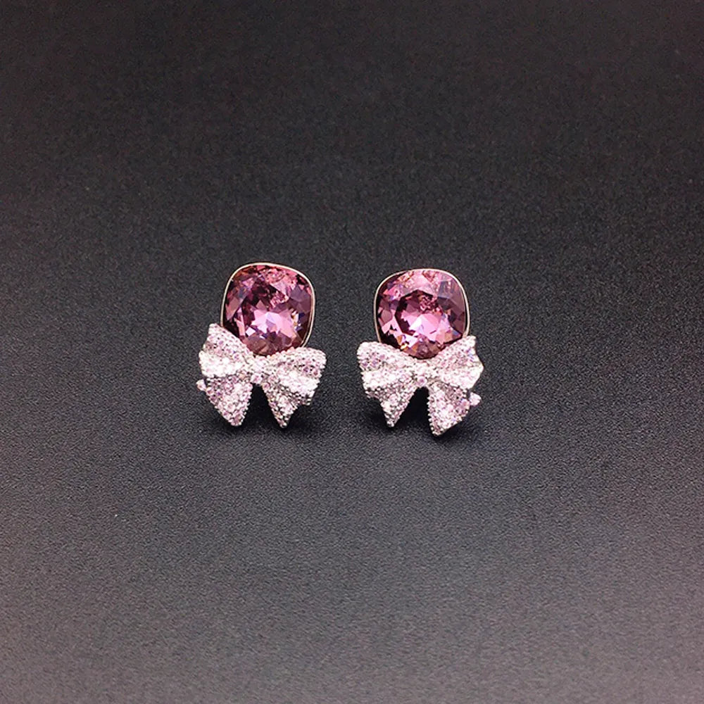 Boucles d'oreilles clous nœud en cristal rose pour femmes