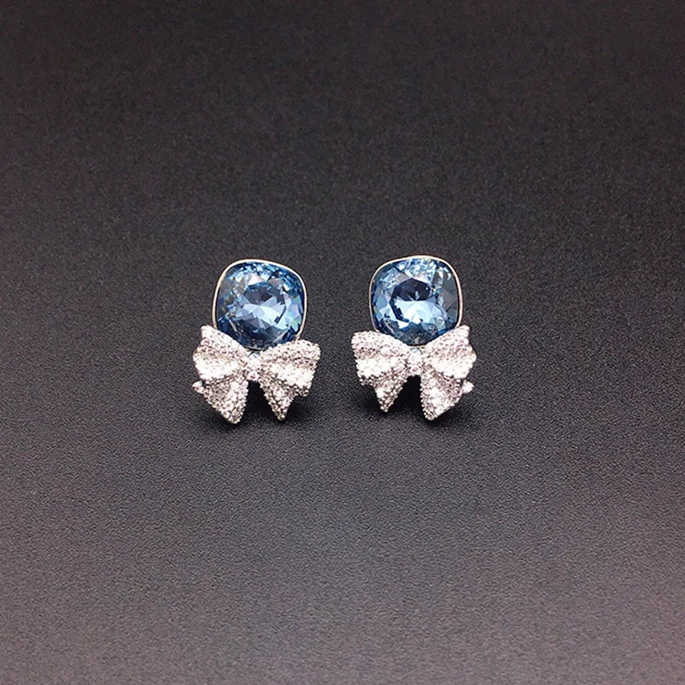 Boucles d'oreilles clous nœud en cristal rose pour femmes