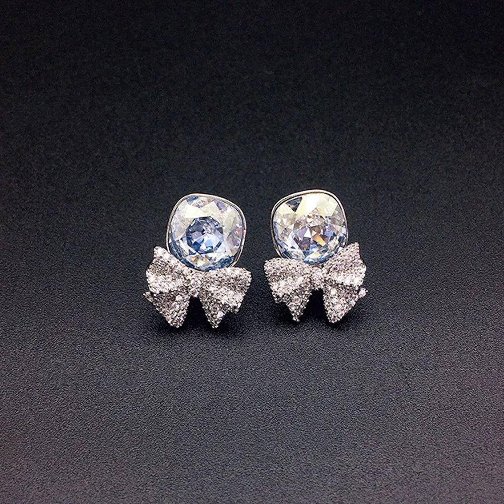Boucles d'oreilles clous nœud en cristal rose pour femmes