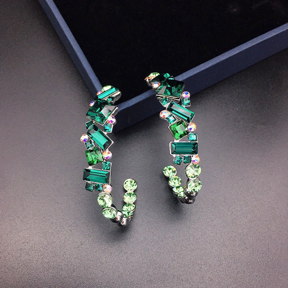 Chic Multicolor Geometric Crystal Hoop Earrings for Women