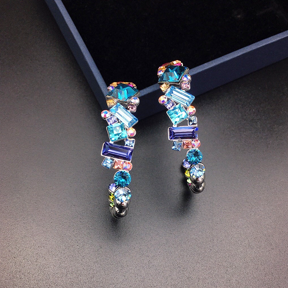 Chic Multicolor Geometric Crystal Hoop Earrings for Women