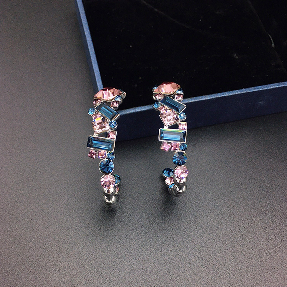 Chic Multicolor Geometric Crystal Hoop Earrings for Women