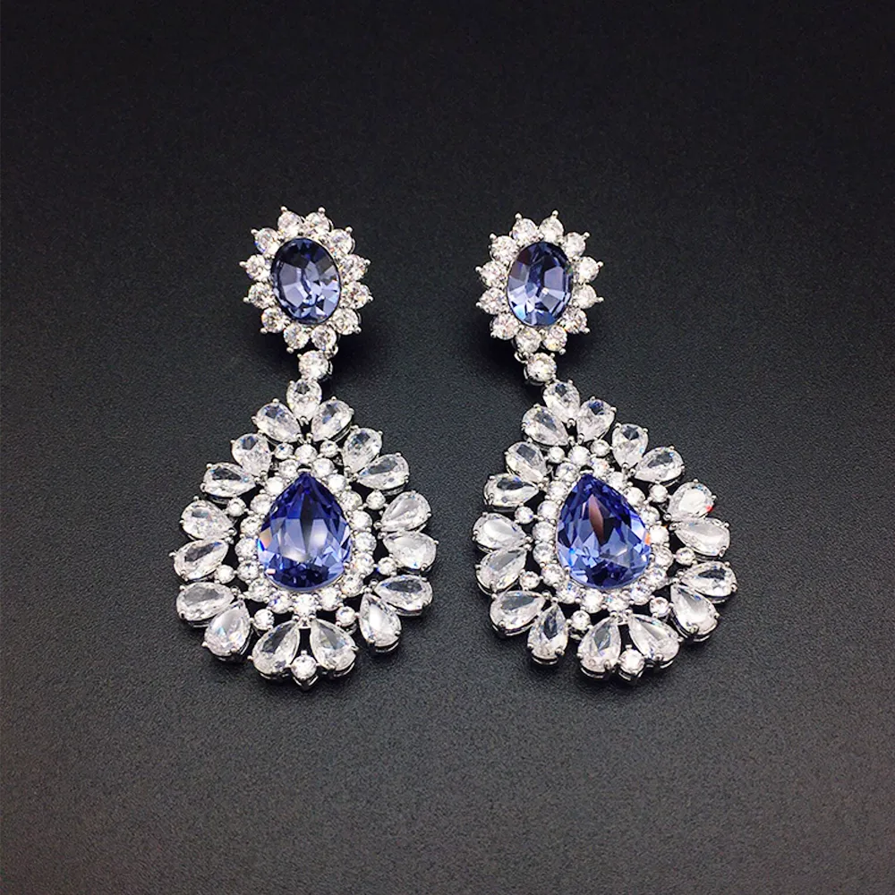 Boucles d'oreilles chandelier de luxe en cristal rose rubis