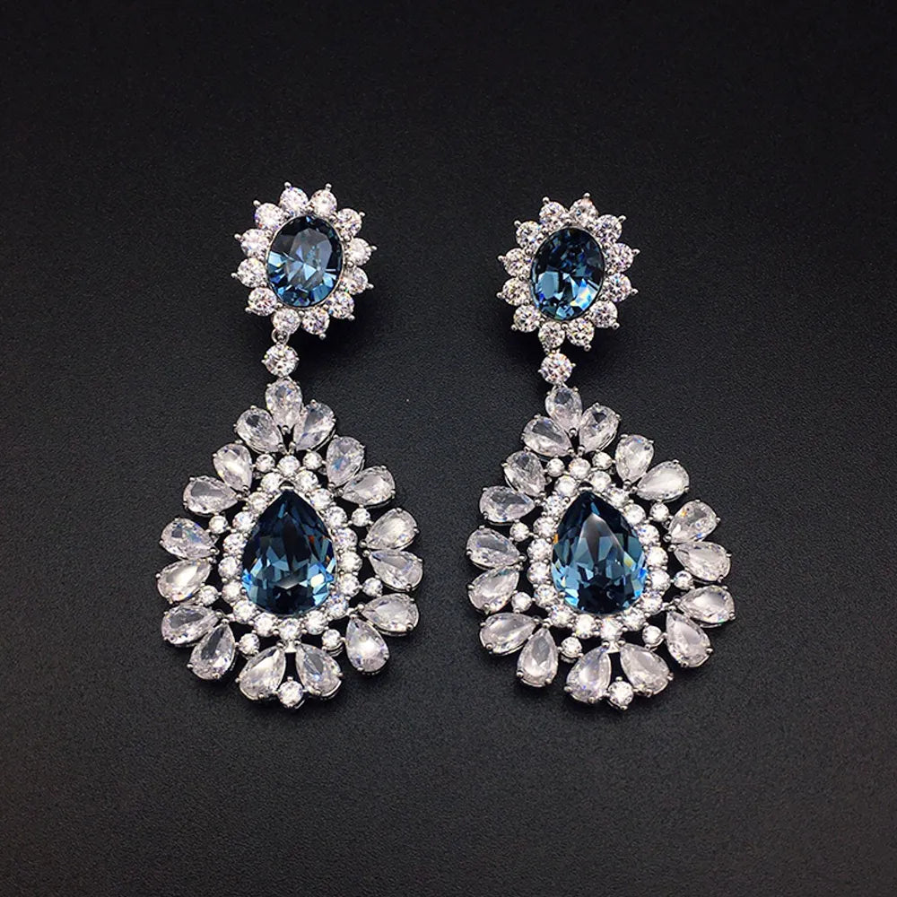 Boucles d'oreilles chandelier de luxe en cristal rose rubis