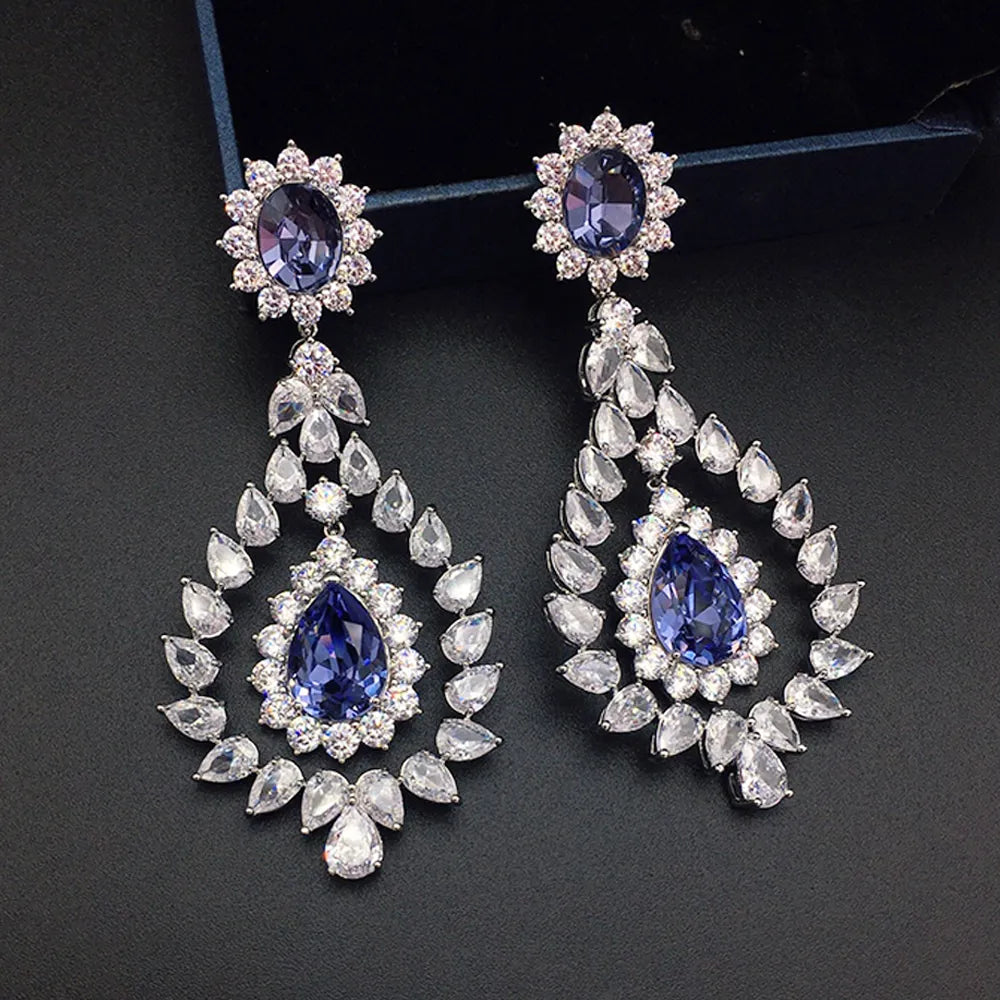 Boucles d'oreilles chandelier de luxe en cristal rose rubis