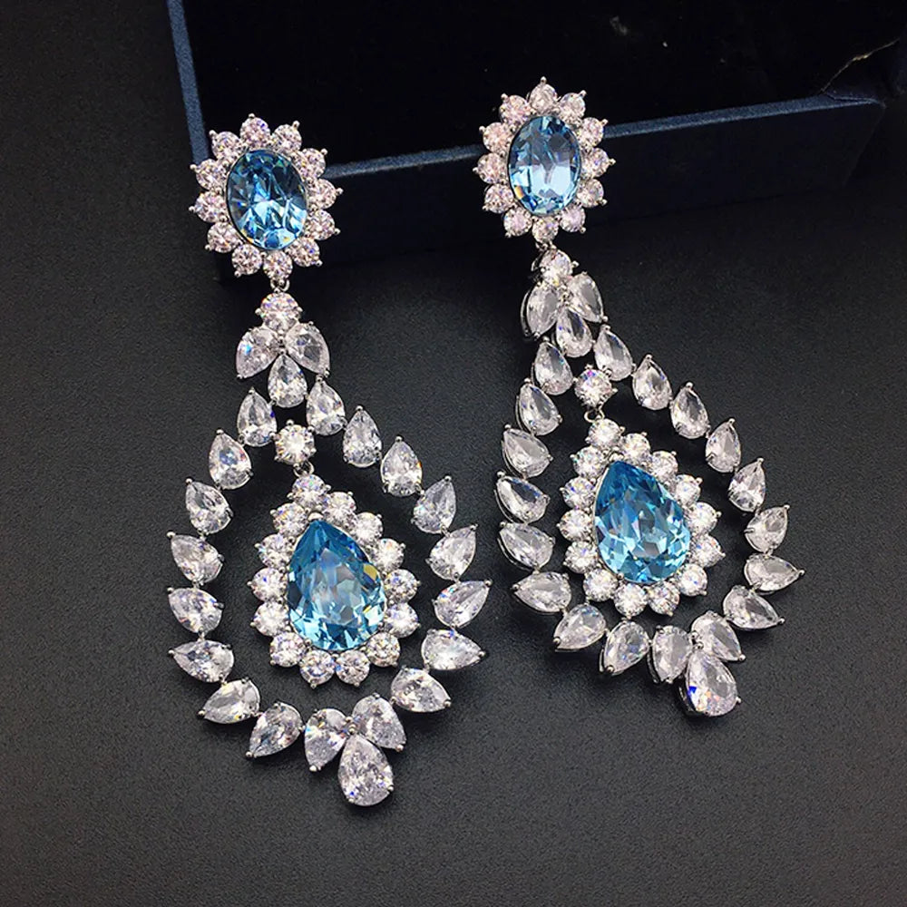 Boucles d'oreilles chandelier de luxe en cristal rose rubis