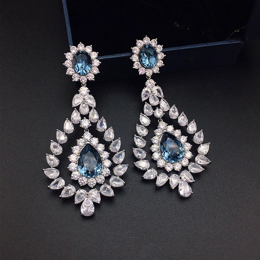 Boucles d'oreilles chandelier de luxe en cristal rose rubis