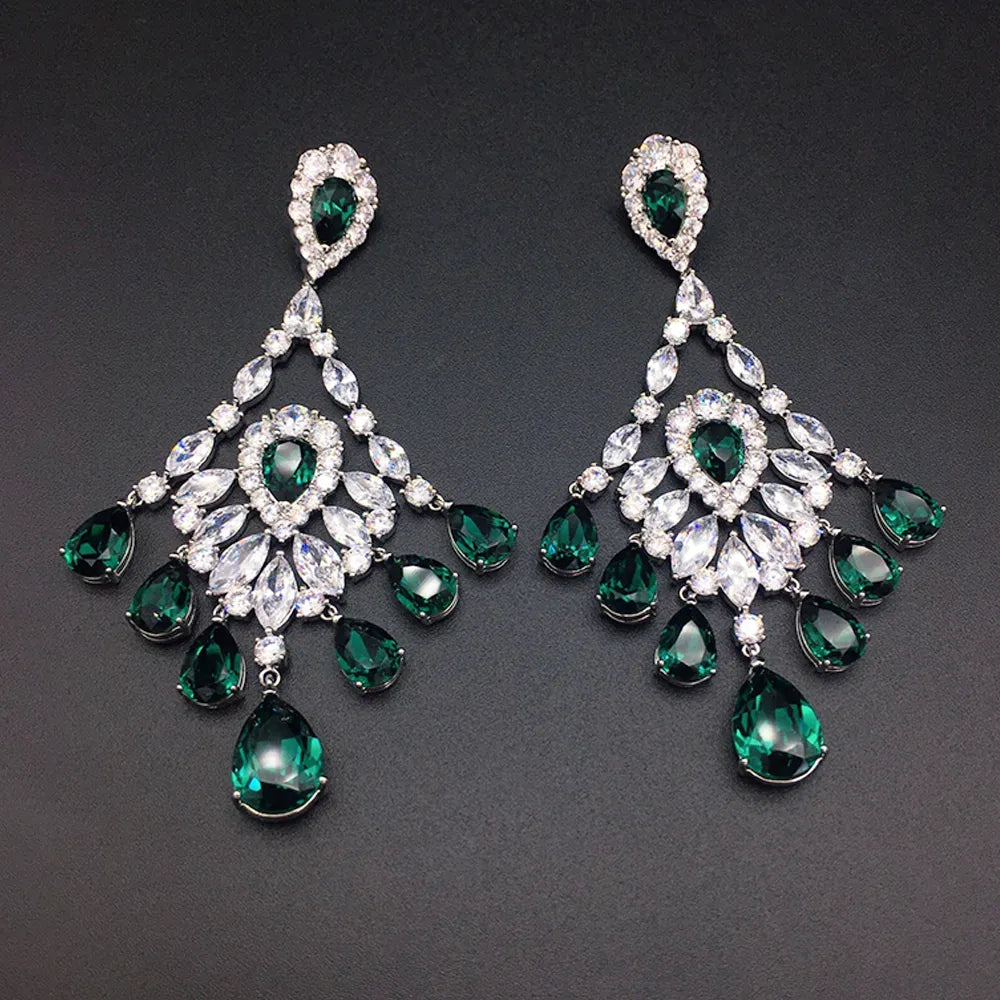 Boucles d'oreilles chandelier de luxe en cristal bleu glacier pour femme