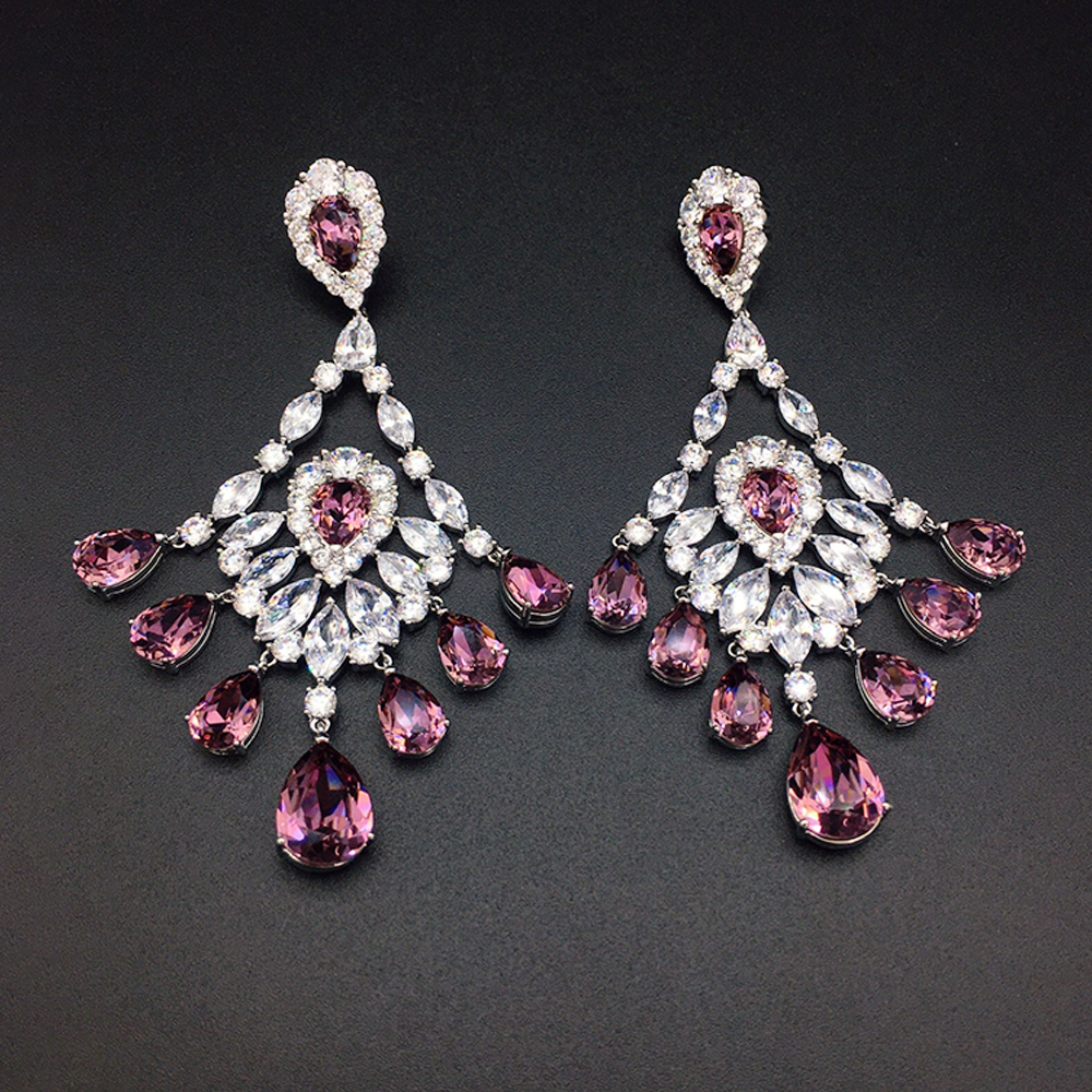 Luxury Ice Blue Crystal Chandelier Earrings for Women