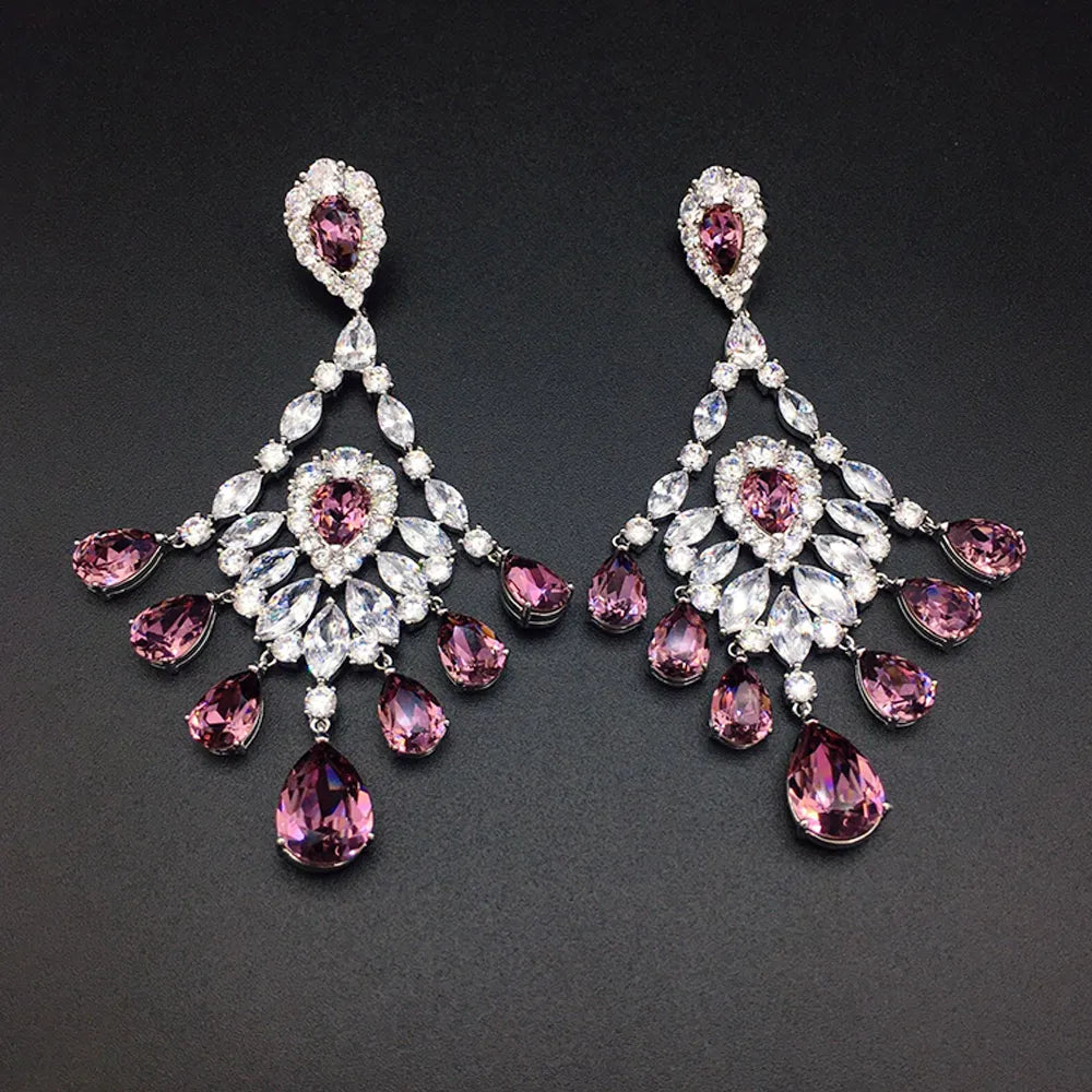 Boucles d'oreilles chandelier de luxe en cristal bleu glacier pour femme