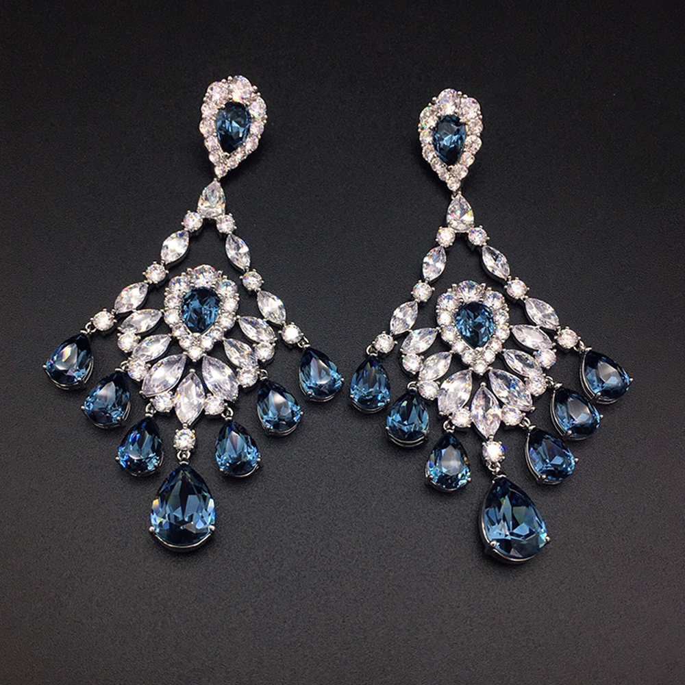 Luxury Ice Blue Crystal Chandelier Earrings for Women
