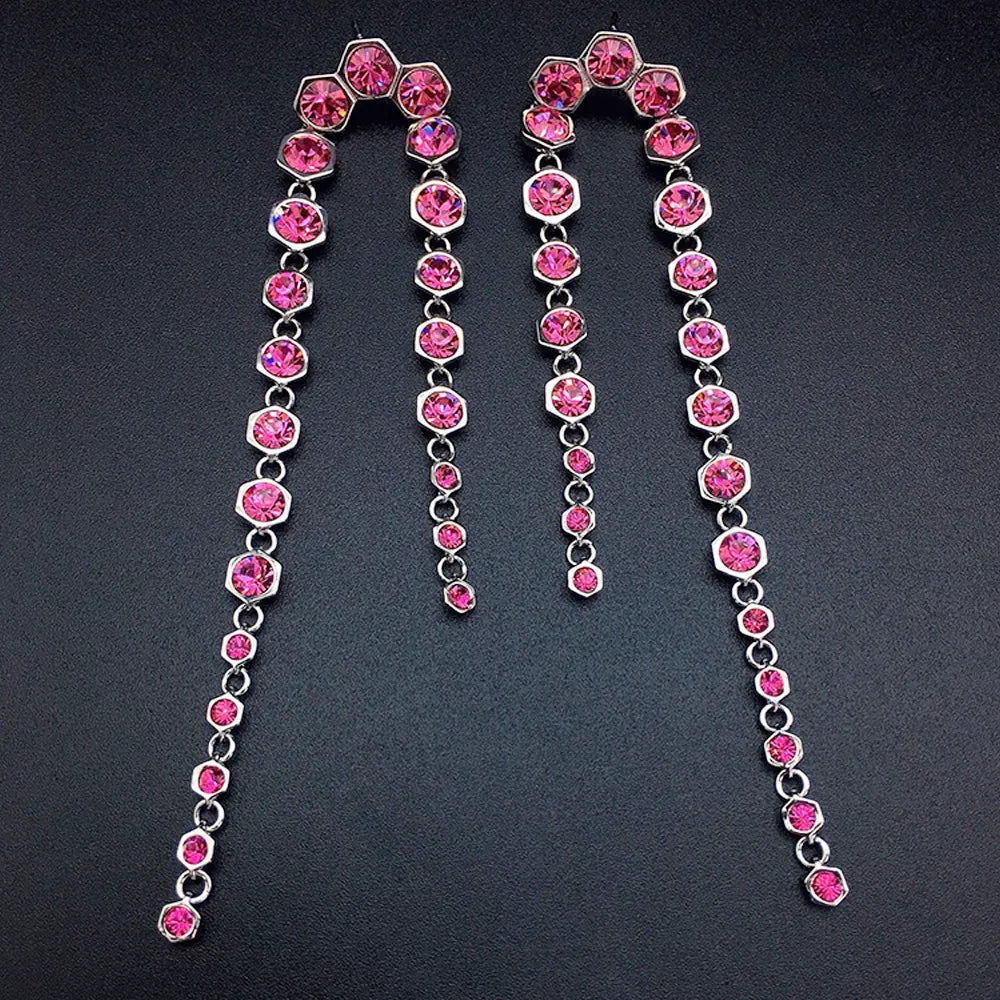 Boucles d'oreilles pendantes longues en cristal bleu de luxe pour femmes