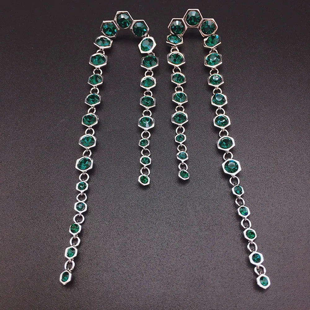 Boucles d'oreilles pendantes longues en cristal bleu de luxe pour femmes