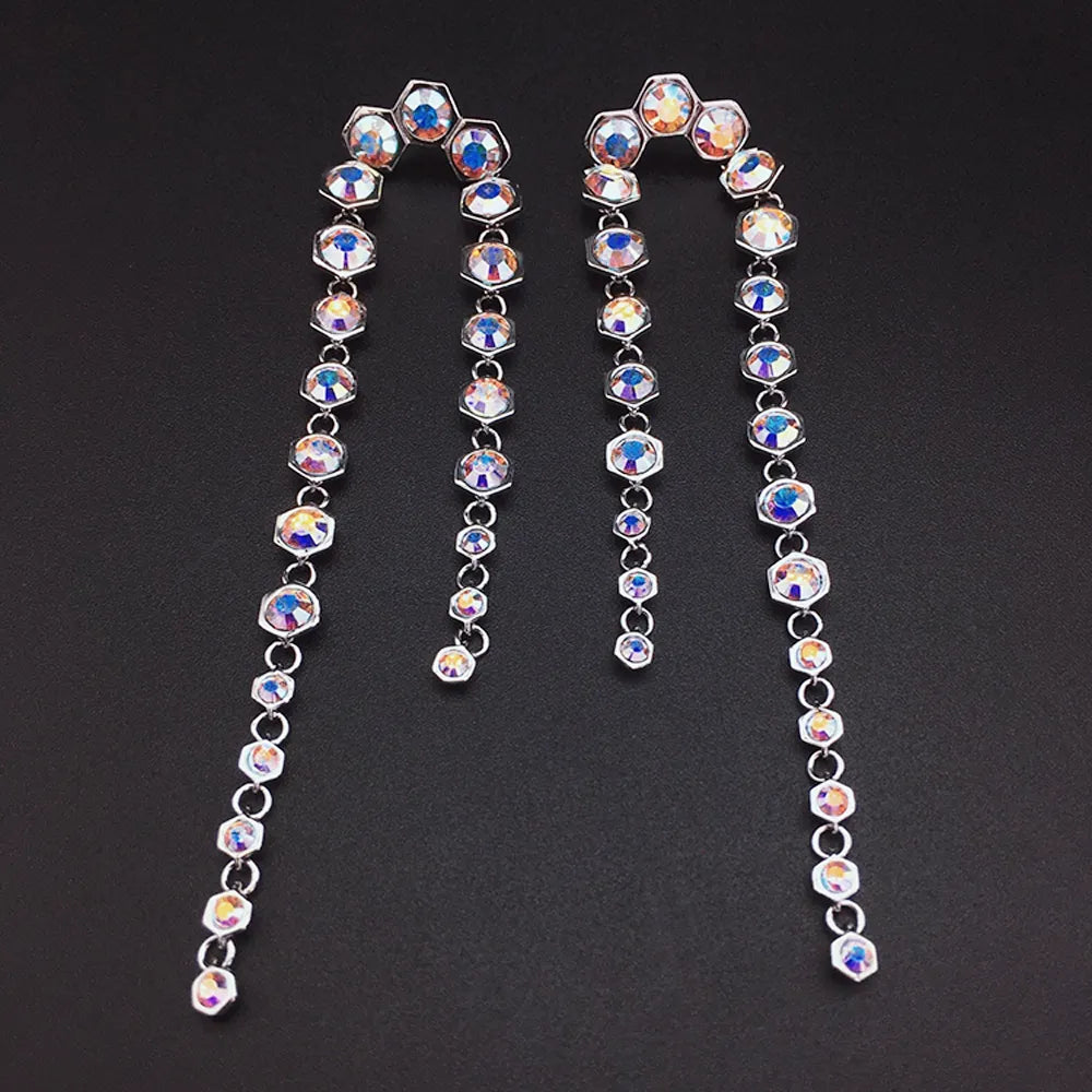 Boucles d'oreilles pendantes longues en cristal bleu de luxe pour femmes