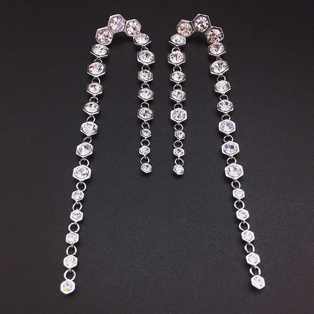 Boucles d'oreilles pendantes longues en cristal bleu de luxe pour femmes