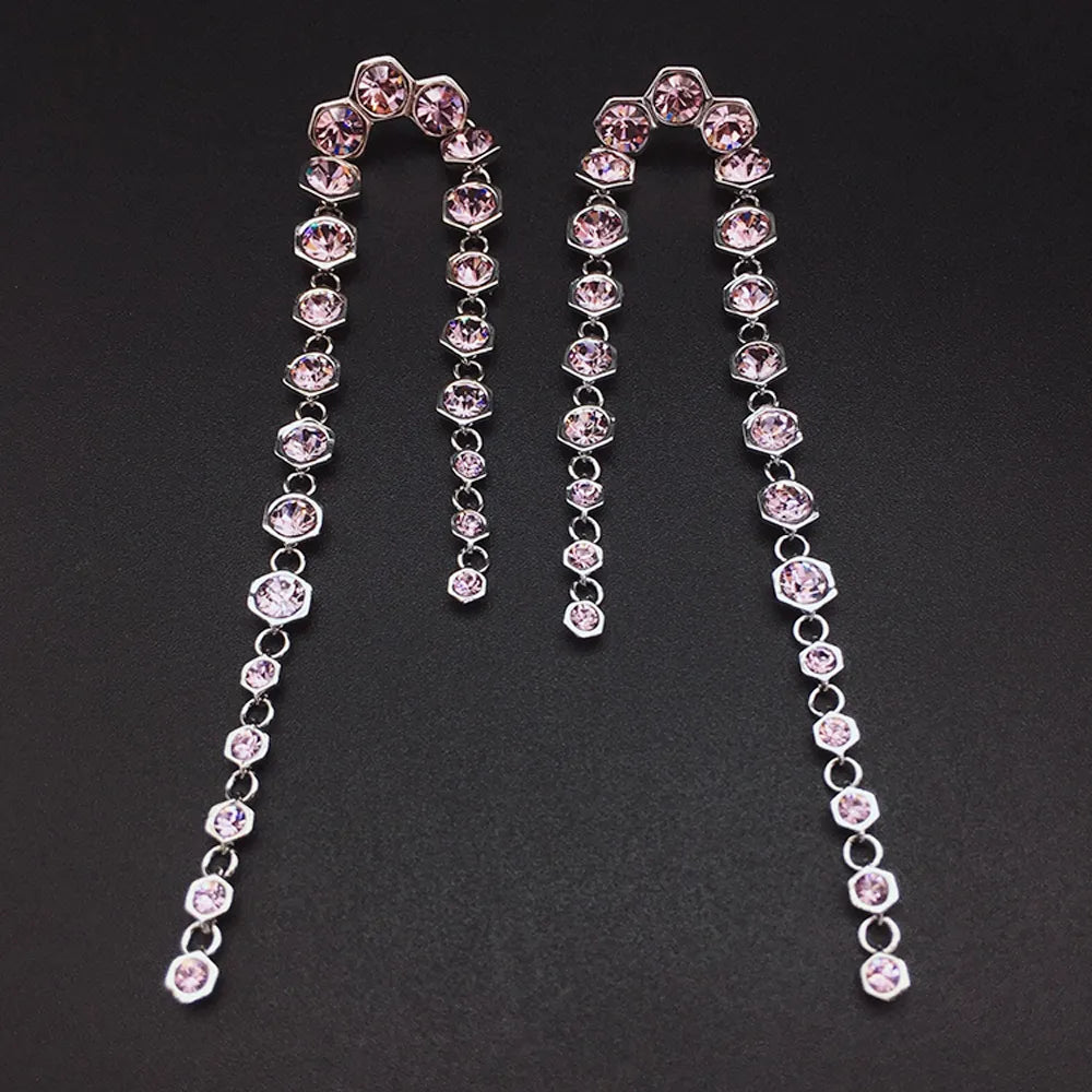 Boucles d'oreilles pendantes longues en cristal bleu de luxe pour femmes
