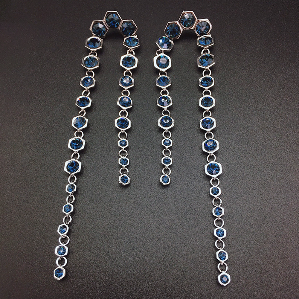 Luxury Blue Crystal Long Dangle Earrings for Women